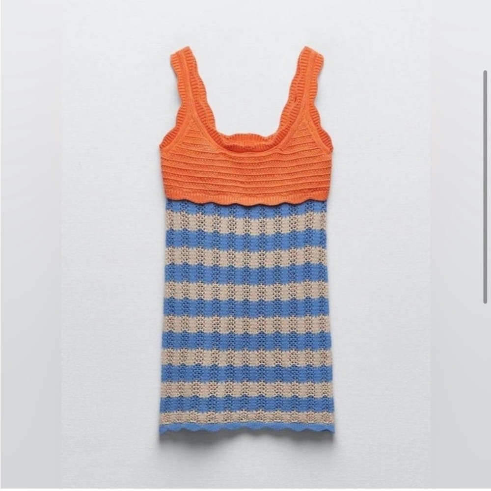NWT Zara Orange and blue crochet dress